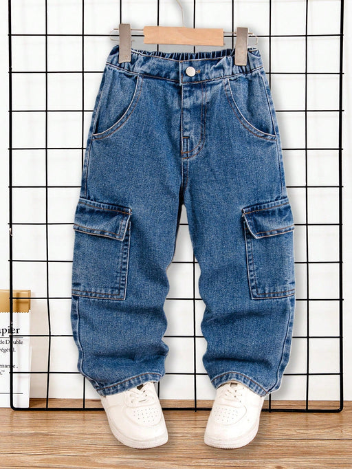 SHEIN Pantalones vaqueros cargo Genkimix Kids para niño, corte holgado, pierna recta y costuras en contraste - Quierox - Tienda Online