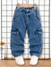 SHEIN Pantalones vaqueros cargo Genkimix Kids para niño, corte holgado, pierna recta y costuras en contraste - Quierox - Tienda Online
