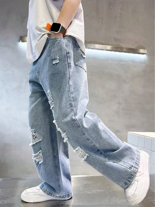 Shein Pantalones vaqueros de estilo vintage urbano para preadolescentes, con rotos - Quierox - Tienda Online