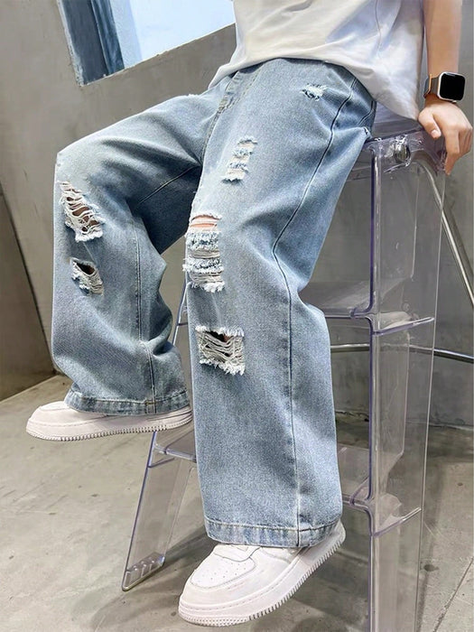 Shein Pantalones vaqueros de estilo vintage urbano para preadolescentes, con rotos - Quierox - Tienda Online
