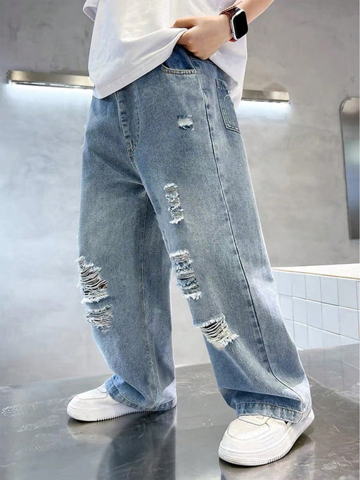 Shein Pantalones vaqueros de estilo vintage urbano para preadolescentes, con rotos - Quierox - Tienda Online