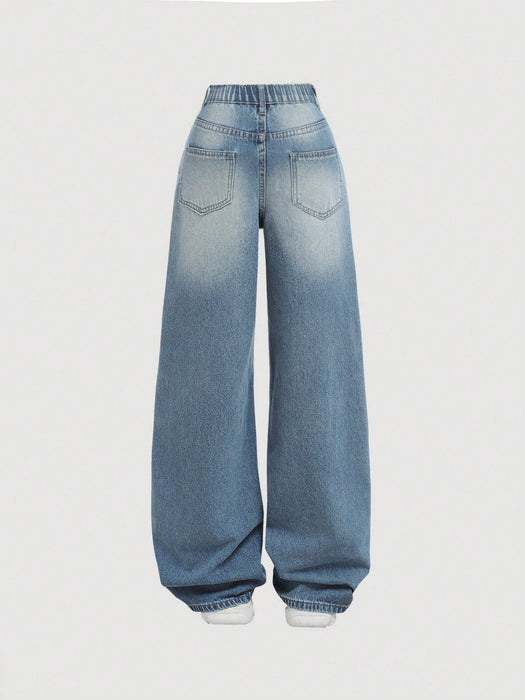 SHEIN Pantalones vaqueros informales de corte holgado estilo Y2K para adolescentes - Quierox - Tienda Online