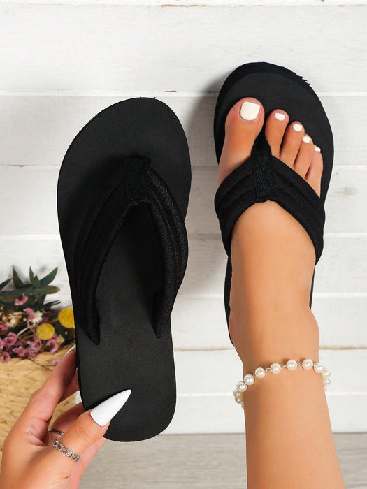 SHEIN Pantuflas antideslizantes para mujer con diseño de tira entre los dedos, chanclas negras - Quierox - Tienda Online