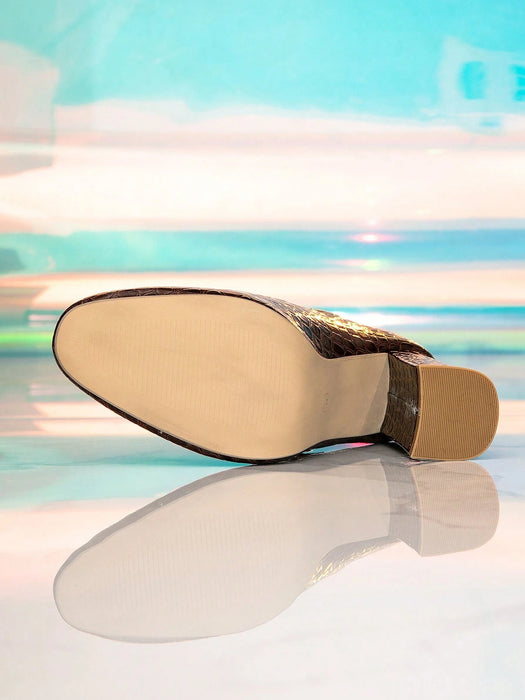 SHEIN Pantuflas de mujer con punta puntiaguda y textura de piedra, tacón de bloque - Quierox - Tienda Online