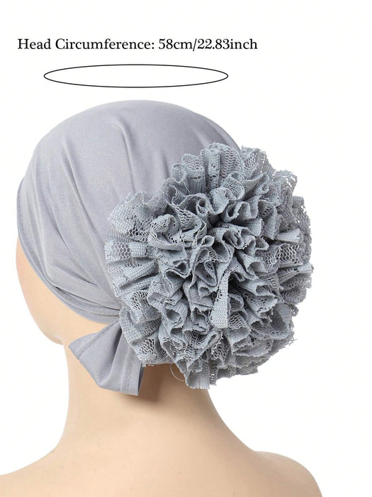 SHEIN Pañuelo floral de gasa para la cabeza, gorro indio de color liso con borde de encaje - Quierox - Tienda Online