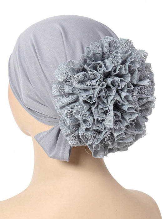 SHEIN Pañuelo floral de gasa para la cabeza, gorro indio de color liso con borde de encaje - Quierox - Tienda Online