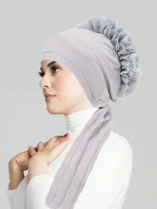 SHEIN Pañuelo floral de gasa para la cabeza, gorro indio de color liso con borde de encaje - Quierox - Tienda Online