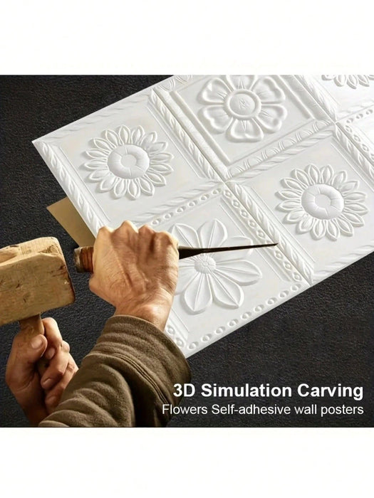 Shein Papel tapiz 3D con flor blanca, pegatina de pared autoadhesiva - Quierox - Tienda Online