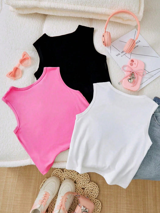 SHEIN Paquete de 3 camisetas sin mangas básicas informales con estampado de corazones para niñas - Quierox - Tienda Online