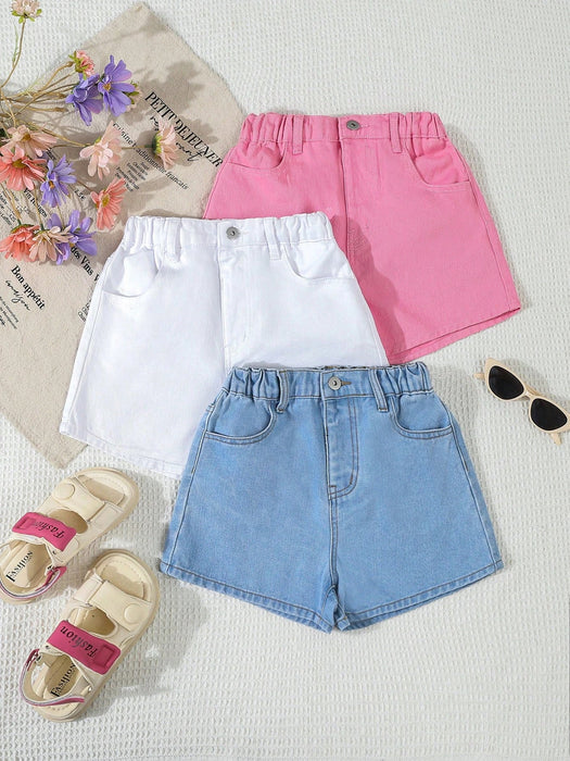 SHEIN Paquete de 3 shorts vaqueros casuales para preadolescentes, versátiles y de corte relajado - Quierox - Tienda Online