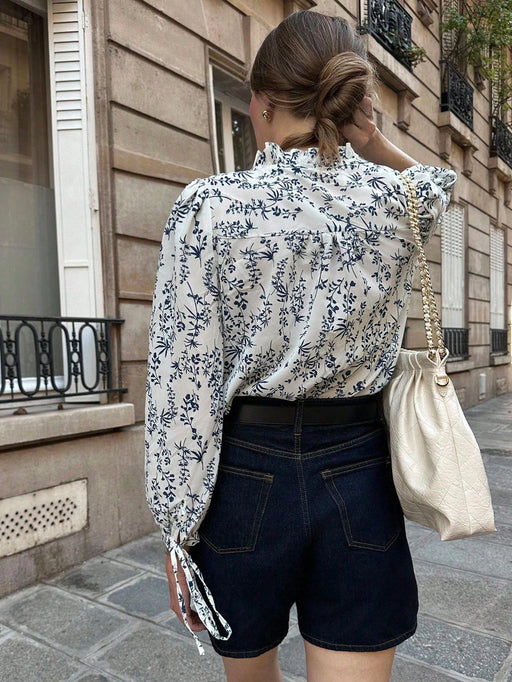 SHEIN Pariaura Camisa suelta con estampado de plantas y puños con corbata - Quierox - Tienda Online