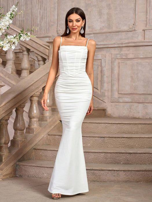 Shein PARTHEA Vestido formal ajustado con fruncido liso - Quierox - Tienda Online