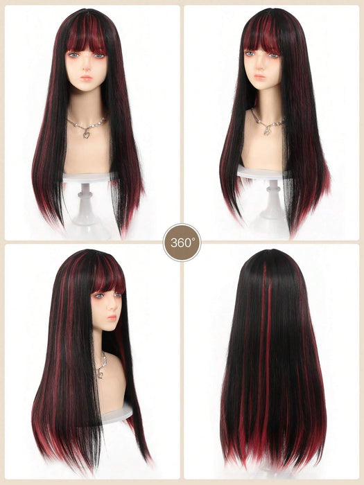 SHEIN Peluca de cosplay con flequillo, cabello sintético largo y liso estilo Lolita 24INCH - Quierox - Tienda Online