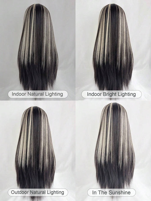 SHEIN Peluca sintética rubia con reflejos marrones y negros con flequillo - Quierox - Tienda Online