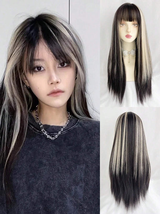 SHEIN Peluca sintética rubia con reflejos marrones y negros con flequillo - Quierox - Tienda Online