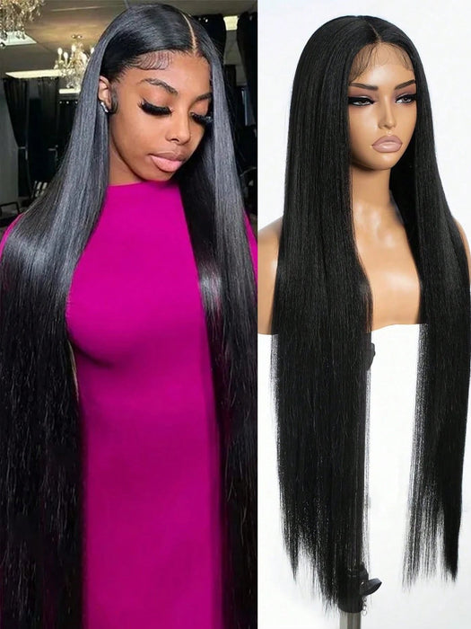 Shein Pelucas de encaje frontal 13*4*1 con parte en T de 40 pulgadas de cabello sintético negro liso - Quierox - Tienda Online