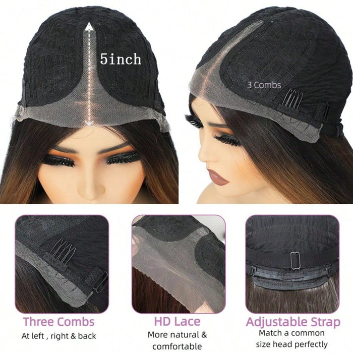 Shein Pelucas de encaje frontal 13*4*1 con parte en T de 40 pulgadas de cabello sintético negro liso - Quierox - Tienda Online
