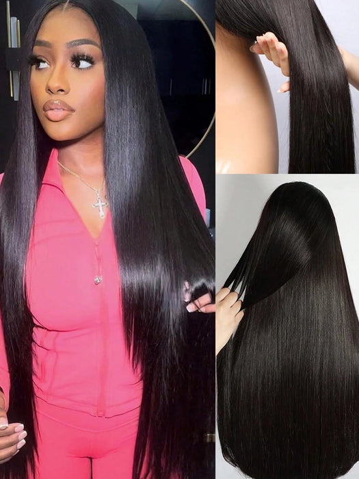 Shein Pelucas de encaje frontal 13*4*1 con parte en T de 40 pulgadas de cabello sintético negro liso - Quierox - Tienda Online