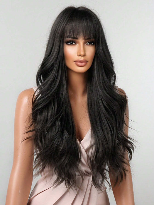 Shein Pelucas HAIRCUBE de 26 pulgadas de largo y rizado con flequillo, negras y onduladas, sintéticas - Quierox - Tienda Online
