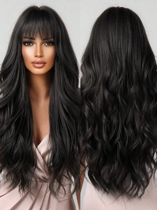 Shein Pelucas HAIRCUBE de 26 pulgadas de largo y rizado con flequillo, negras y onduladas, sintéticas - Quierox - Tienda Online