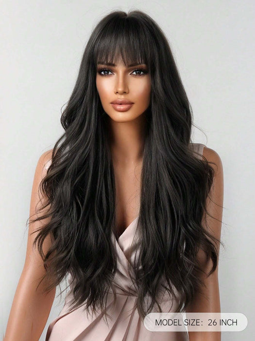 Shein Pelucas HAIRCUBE de 26 pulgadas de largo y rizado con flequillo, negras y onduladas, sintéticas - Quierox - Tienda Online