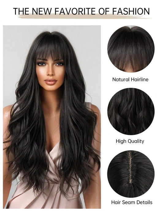 Shein Pelucas HAIRCUBE de 26 pulgadas de largo y rizado con flequillo, negras y onduladas, sintéticas - Quierox - Tienda Online