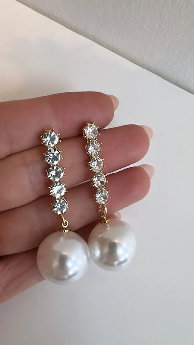 SHEIN Pendiente de perla dorada con diamantes de imitación - Quierox - Tienda Online