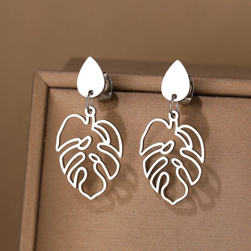Shein Pendientes de acero inoxidable clásicos vintage con forma de gota de agua y hojas de plantas - Quierox - Tienda Online