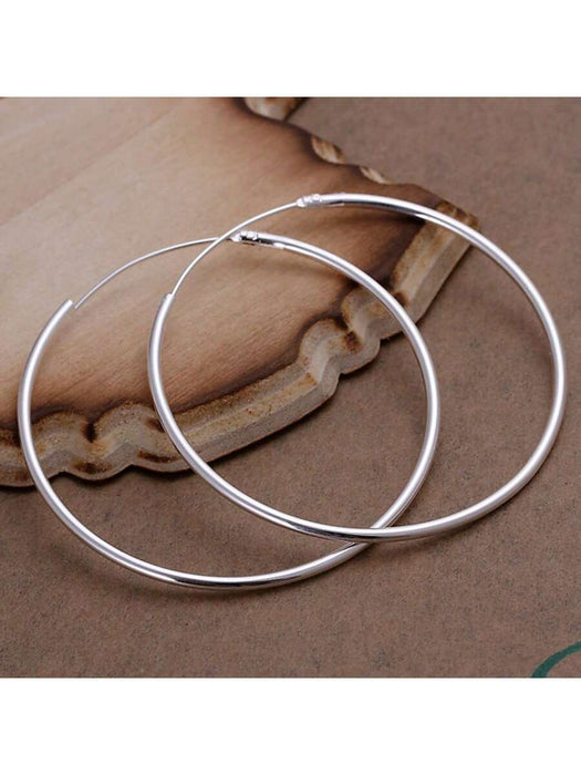 SHEIN Pendientes de aro grandes con baño de plata lisa de 60 mm - Quierox - Tienda Online