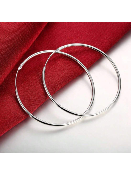 SHEIN Pendientes de aro grandes con baño de plata lisa de 60 mm - Quierox - Tienda Online