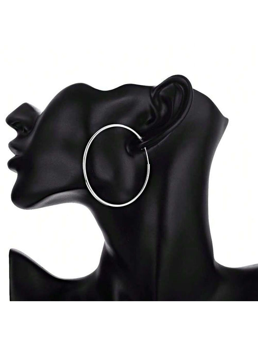 SHEIN Pendientes de aro grandes con baño de plata lisa de 60 mm - Quierox - Tienda Online