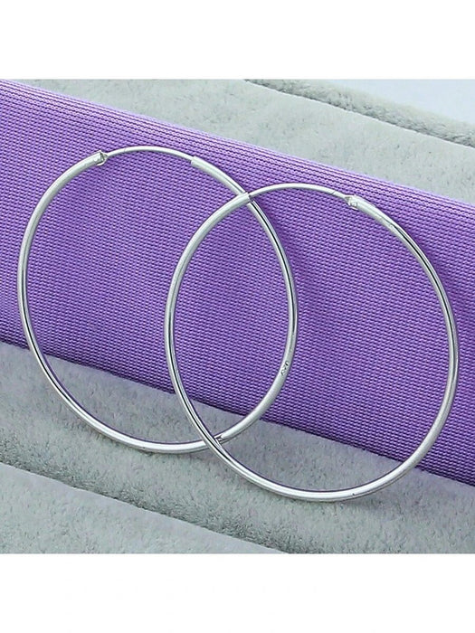 SHEIN Pendientes de aro grandes con baño de plata lisa de 60 mm - Quierox - Tienda Online