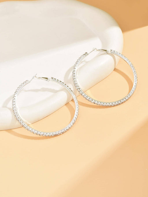 Shein Pendientes de aro grandes de plata y oro con diamantes de imitación para mujer - Quierox - Tienda Online
