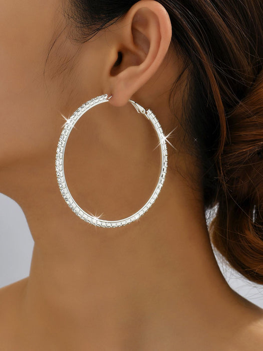 Shein Pendientes de aro grandes de plata y oro con diamantes de imitación para mujer - Quierox - Tienda Online