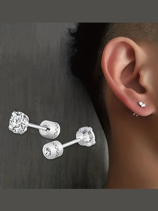 Shein Pendientes de botón planos con circonita cúbica y cierre de rosca para hombre - Quierox - Tienda Online