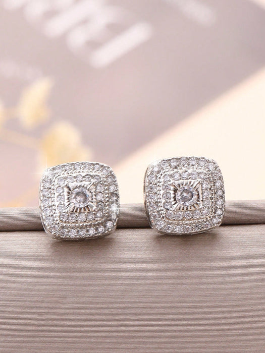 Shein Pendientes de estilo hip hop vintage con cuadrados de circonita brillantes - Quierox - Tienda Online