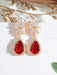 SHEIN Pendientes de novia de rubí rojo con circonita cúbica, elegantes - Quierox - Tienda Online