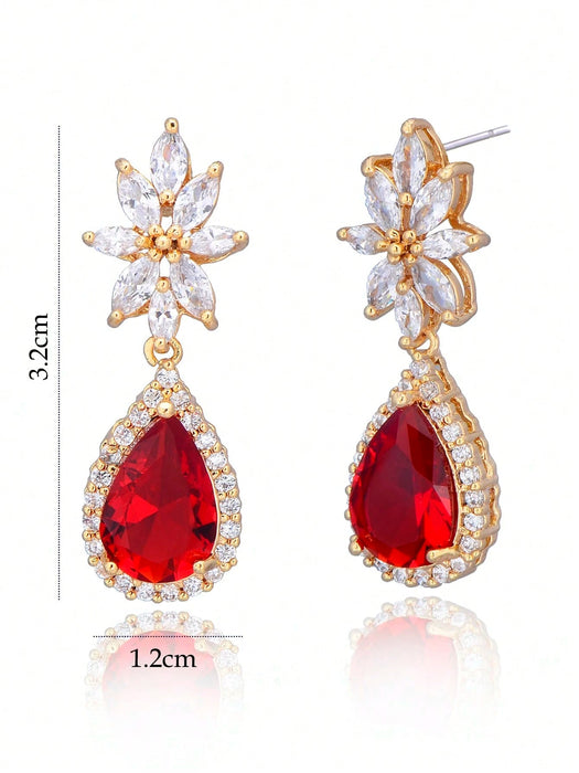 SHEIN Pendientes de novia de rubí rojo con circonita cúbica, elegantes - Quierox - Tienda Online