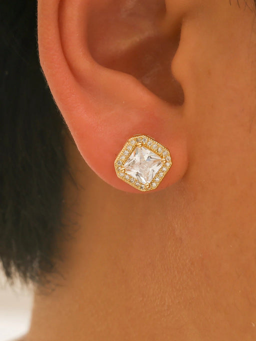 SHEIN Pendientes de tuerca de cobre con decoración de circonita cúbica - Quierox - Tienda Online