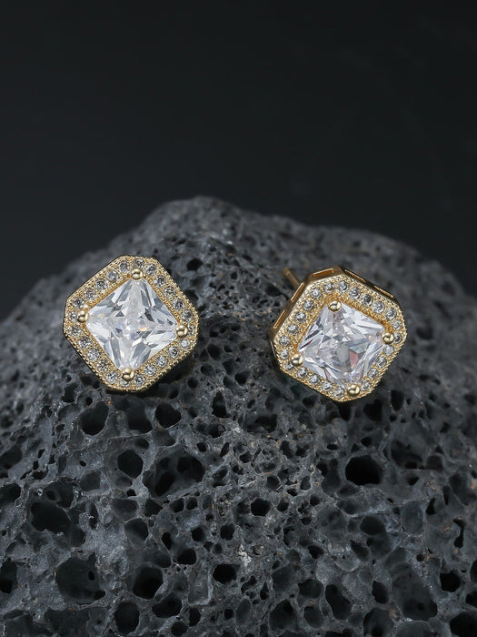 SHEIN Pendientes de tuerca de cobre con decoración de circonita cúbica - Quierox - Tienda Online