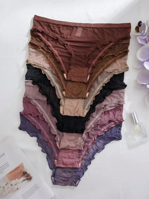 Shein PetitDoll Plus Conjunto de 7 piezas de braguitas de malla con ribete de lechuga - Quierox - Tienda Online