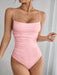 SHEIN PETITE Body de tirantes fruncido liso para mujer - Quierox - Tienda Online