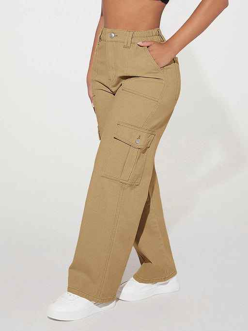SHEIN PETITE Jeans cargo de talle alto con bolsillo con solapa - Quierox - Tienda Online
