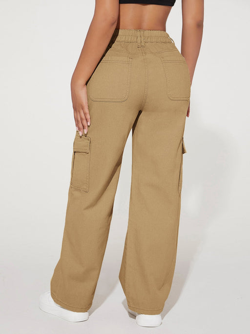 SHEIN PETITE Jeans cargo de talle alto con bolsillo con solapa - Quierox - Tienda Online