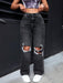 SHEIN PETITE Jeans Rectos Lavado Con Agujeros - Quierox - Tienda Online