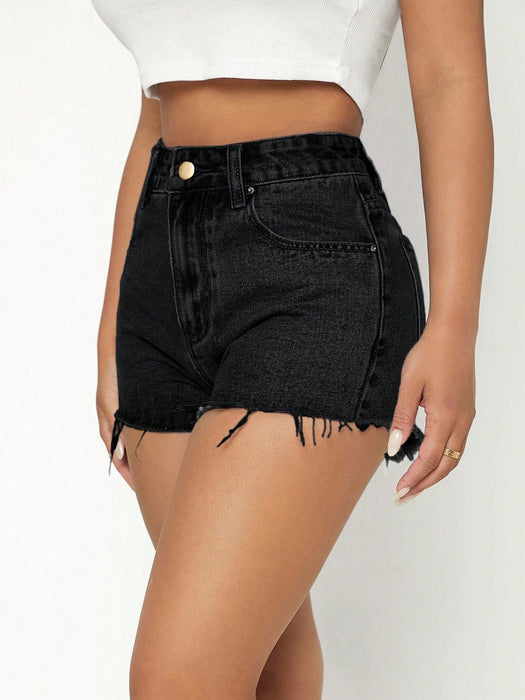 SHEIN PETITE Shorts vaqueros con bajo sin rematar - Quierox - Tienda Online