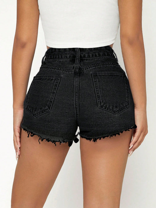 SHEIN PETITE Shorts vaqueros con bajo sin rematar - Quierox - Tienda Online