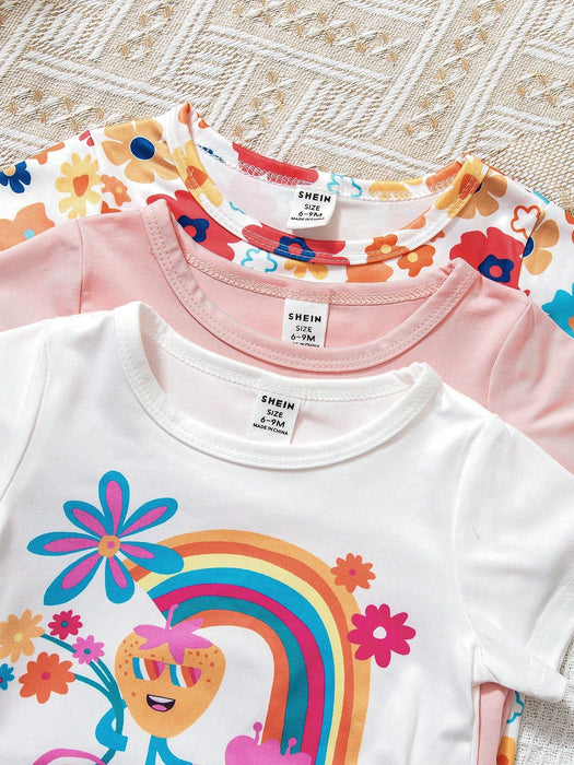 SHEIN Playful Conjunto de 3pcs para bebé niña, top de manga corta y shorts - Quierox - Tienda Online