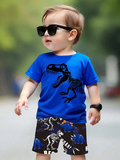 SHEIN Playful Pals Conjunto de verano de 2 piezas para bebé niño con camiseta de cuello - Quierox - Tienda Online