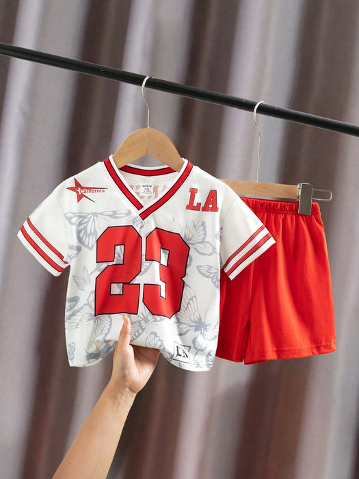 SHEIN Playful Pals Set de 2 piezas de camiseta de manga corta con cuello en V - Quierox - Tienda Online
